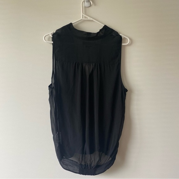 Monk & Lou 100% Silk V-Neck Band Collar Sheer Sleeveless Surplice Top - Picture 4 of 14